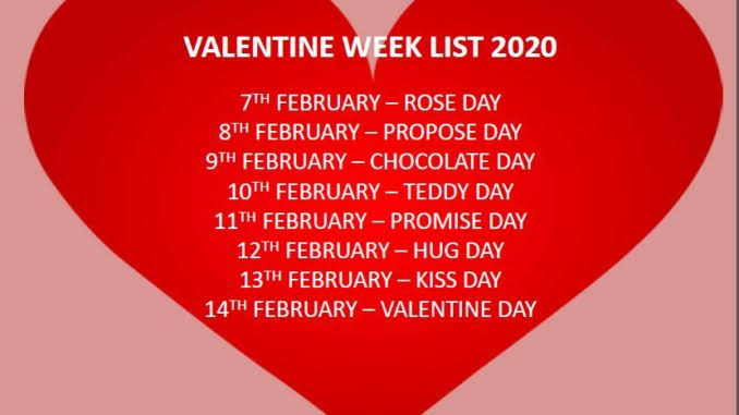 valentine day week list 2020